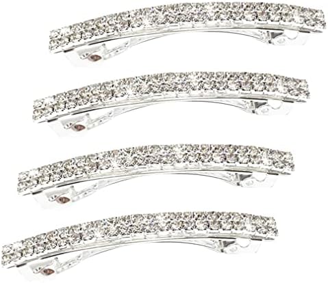 Small Sparkly Rhinestone Bling Hair Clips Silver Metal rectangular Spring Hair Barrettes Hair Accessories Crystal Ponytail Holder Side Clips for Women Girls