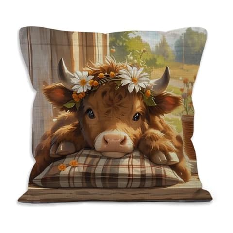 VRW Western Cow Throw Pillow Covers 18x18, Farmhouse Rustic Western Cow Decorative Pillow Covers Cover