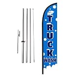 Truck Wash Advertising Feather Banner Swooper Flag Sign with Flag Pole Kit and Ground Stake