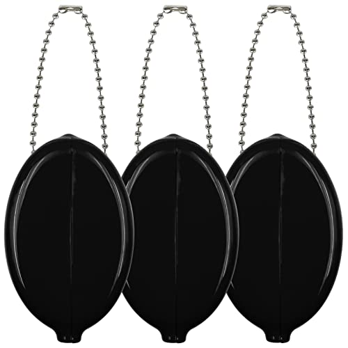DEEZOMO 3 Pieces Rubber Coin Purse, 2 x 3 Inches Oval Squeeze Coin Holders With Chain for Women Men Travel (Black 3 Pack)