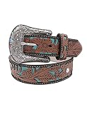 TOPACC Western Belts for Women Turquoise Brown Bling Cowgirl Floral Embossed Engraved Tooled Country