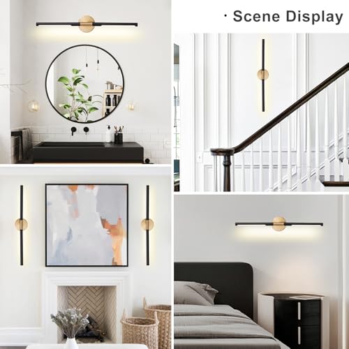Image of Modern Bathroom Light Fixtures Over Mirror 29.5 Inch, 20W 360 Rotatable Dimmable 4000K Led Vanity Light Bar, Black and Gold Bathroom Vanity Lights Above Mirror