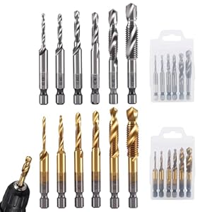 ALONK 12 Stück Gewindeschneider Set, Kombi Gewindebohrer Bit Satz, M3 M4 M5 M6 M8 M10 Gewindebohrer mit Sechskantschaft