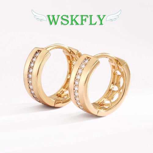 WSKFLY 14K Gold Plated Single Row Diamond Earrings for Womens, Cubic Zirconia Hoop Earrings,Jewelry Gift by WSKFLY - Image 5