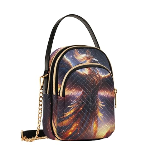 Colorful Phoenix Shoulder Purse Handbag Phone Bags with Chain Strap Floral Print Ladies Tote Crossbody Satchel, 5.9" × 8.3" × 3.1"2