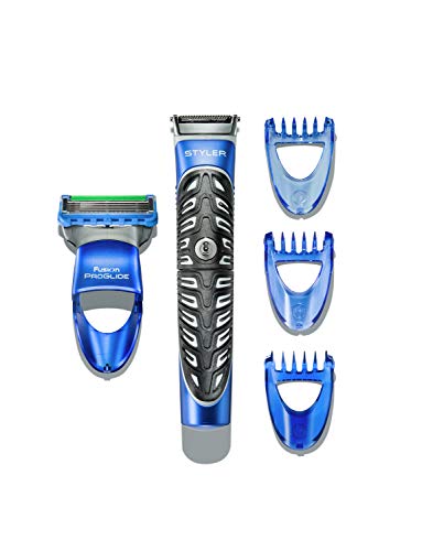 Gillette Fusion ProGlide All Purpose Styler Men's Razor + Shaving Gel Gift Set, 200 ml, with 3 Trimmer Combs, Wet & Dry, 100% Waterproof