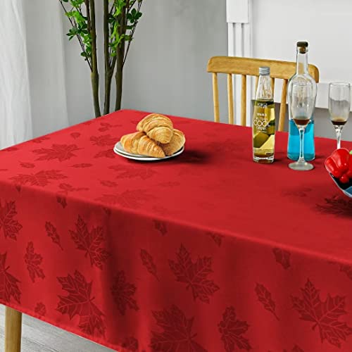 Mikiup Jacquard Rectangle Tablecloth For Fall Harvest And Christmas, Waterproof Damask Woven Fabric Table Cloth Holiday Table Cover, Red 60 X 84 Inch #TOP2