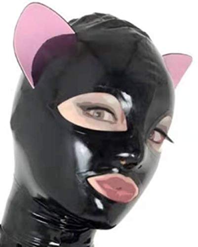 Vêtement en latex et masque chat haut de gamme avec capuche fille et perruque de cosplay
