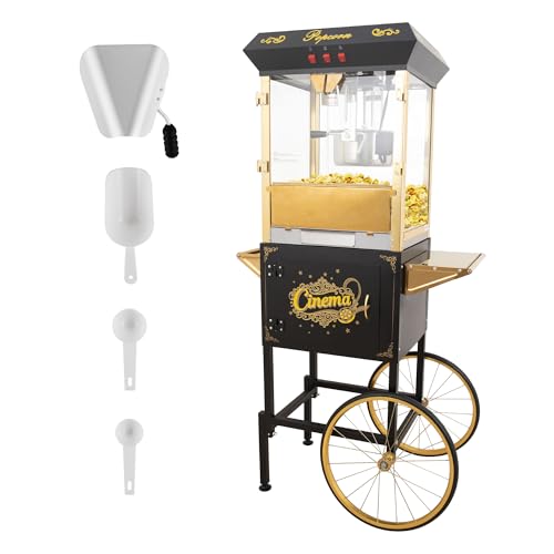 Image of Popcorn Machine with Cart & 16oz kettle for Home /Commercial (Black)