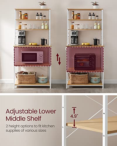 Vasagle Coffee Bar, Baker’s Rack For Kitchen With Storage, 6-Tier Kitchen Shelves With 6 Hooks, Microwave Stand, Industrial, 15.7 X 31.5 X 65.7 Inches, Oak Colour And White Ukks019W09 #TOP3