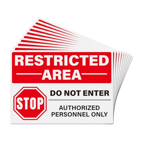 YIKIADA 10 Pack Restricted Area Do Not Enter Stickers Authorized Personnel Only Stop Signs 14 × 10 Inches Vinyl Self Adhesive Weatherproof Fade Resistance Signage for Industrial Warehouse Office Construction Site