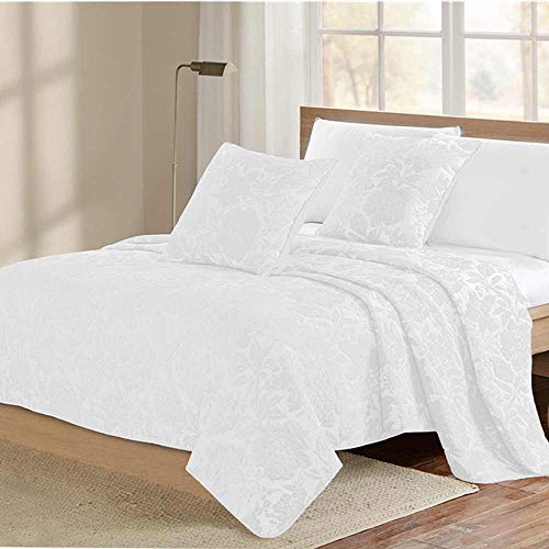 PimpamTex  Colcha Bouti Estampada Reversible para Cama de 135 y 150  (240x270 cm, Floral Blanca)