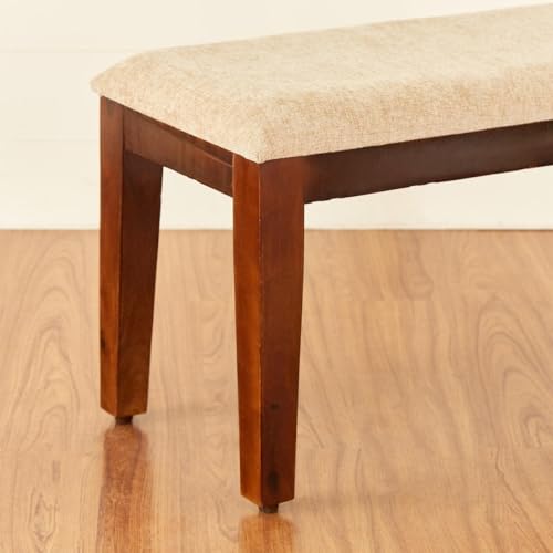 Image of Solid Sheesham Wood Cushioned Living Room Benches, Wooden, Upholstered Wooden Seating Bench for Home & Office l
