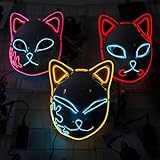 3 PCS LED Demon Mask Halloween Japanese Slayer Cartoon Fox Cat Replica LED Light Up Comic Cosplay Props Adults