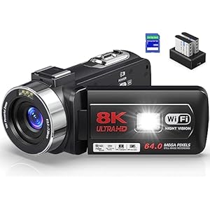 8K 64MP Video Camera 18X Digital Camcorder Video Camera for YouTube 3.0 inch Flip Screen Camcorder Vlogging Camera with 32GB SD Card, 2.4G Remote Control, Two Batteries and External Mic