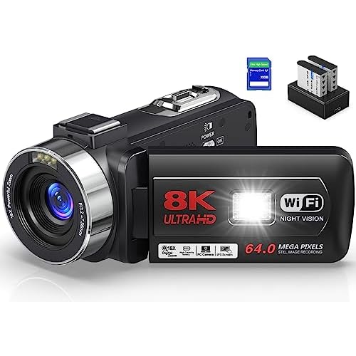 Camcorder 8K 64MP Video Camera 18X Digital Camera Video Camera for YouTube 3.0 inch Flip Screen Vlogging Camera with 32GB SD Card, 2.4G Remote Control, Two Batteries and External Mic