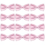 Bskifnn 12 Pcs Bow Tie Classic Solid Color Satin Bow Tie Adjustable Neck Bowtie for Men Wedding Party (12, Pink)