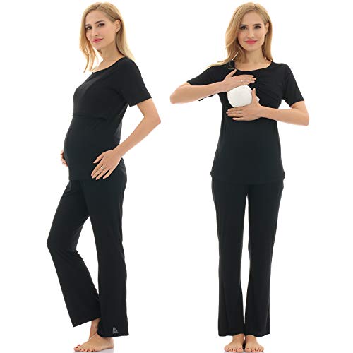 Image of Bearsland Women's Maternity Pregnancy Sleepwear Set Nursing Breastfeeding Pajamas