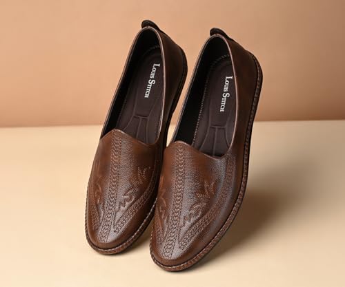 Image of LOUIS STITCH Men's Ethnic Slip On Embroided Mojaris | Stylish Nagra Juti for Men | Lightweight and Comfortable Stylish Embroided Jutis and Mojaris for Kurta Pajama | LSAXNGED