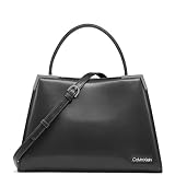 Calvin Klein Mica Triple Compartment Satchel, Black/Silver, One Size