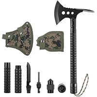 Haktessera 17.7 Inch Portable Survival Axe & Camping Hatchet with Detachable Handle, Knife, Flint, Whistle & Compass