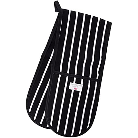 Classic Butcher's Stripe Double Oven Glove in Navy Blue Cover