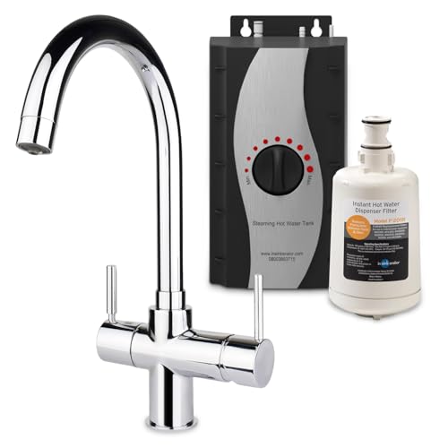 InSinkErator 3N1 Essentials Kitchen Mixer Instant Hot Water Tap, Heater Tank & Filter Kit - Adjustable, Near-Boiling Water Tap for Sink, Chrome