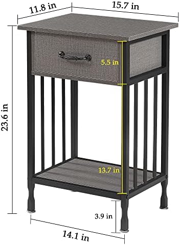 VECELO Nightstands, Industrial Side Table/End Tables with Drawer and Storage Shelf, Night Stands for Bedroom, Living Room, Wood Metal Furniture, Easy Assembly