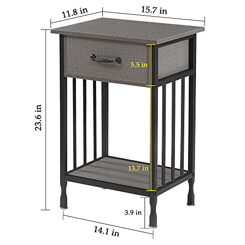 VECELO Nightstands, Industrial Side Table/End Tables with Drawer and Storage Shelf, Night Stands for Bedroom, Living Room, Wood Metal Furniture, Easy Assembly