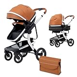 Baby Stroller,Reversible Baby Carriage,Reclying Seat,Foldable Pram,High Rise Pushchair,Luxury Buggy for Infant Toddlers Load Bearing 55lbs