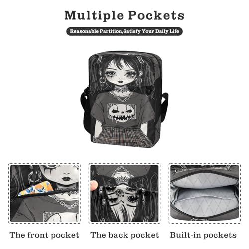 messenger bag cute Crossbody Bags For Women Small Purse Bag Adjustable Strap for Shopping Shopping- Gothic Anime Girl Black2