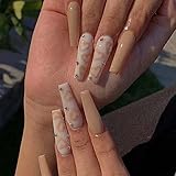 Kamize Pink Press on Nails Coffin Fake Nails Acrylic Full Cover Rainbow Matte False Nails for Women...