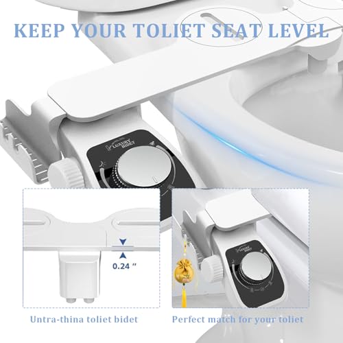 Bidet Einsatz für Toilette, Nichtelektrisch Schlankes Bidet Mit Doppeldüse Front- und Heckwäsche, Einstellbarer Wasserdruck für Männer und Frauen Wash