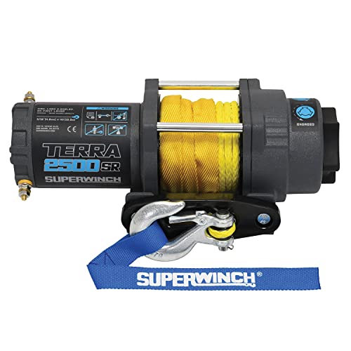 Superwinch 1125270 Terra 2500Sr 12V Dc 2500Lb/1133.99Kg Single Line Pull Utv/Atv Winch With Hawse Fairlead, 3/16In. X 40Ft. Synthetic Rope, Handheld Remote, Handlebar Switch #TOP2