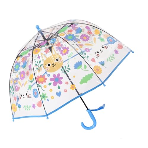 ThreeH Kinder-Regenschirm mit automatischer Öffnung Fiberglasrahmen niedlichen Katzenmustern für Jungen Mädchen im Alter von 3-10 Jahren,Blau