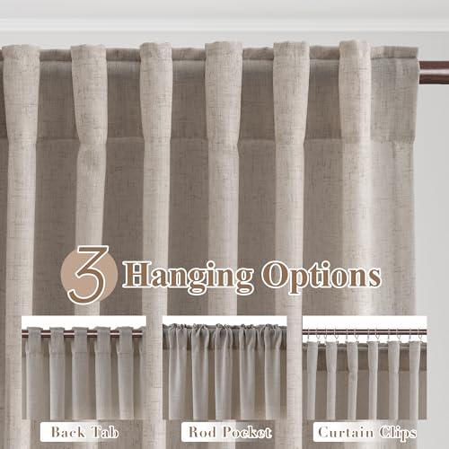 Image of Joywell Extra Long Linen Curtains 102 Inches Long for Living Room Ecru