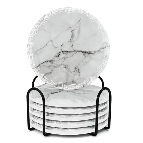 WSRY-Home Ceramic Coasters Set of 6,Drink Coasters with Holder and Anti-slip Cork Bottom for Mugs Glasses Cups,Marble Coasters