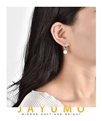 Pearl Hoop Earrings For Women Girls 14K Gold Plated Pearl Dangle Small Hoop Earrings With 925 Sterling Silver Post (Silver) #TOP3