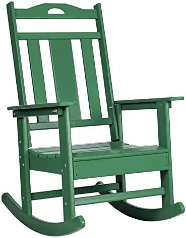 LOENIY Outdoor Rocking Chair All Weather Resistant Rocking Chair with High Backrest Patio Rocking Chair Outside Rocker (1, Green)