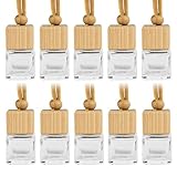 bylikeho 10Pcs 8ml Car Air Freshener Diffuser,Car Essential Oil Hanging Bottle with Wooden Cap,Car Accessories Air Freshener Car Perfume Diffuser Empty Glass Bottle