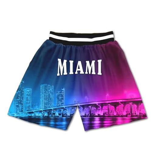 RIMING Miami Mens Basketball Sport Shorts Quick Dry Mesh Embroidered with Pockets Loose-Fit Fans Shorts XL
