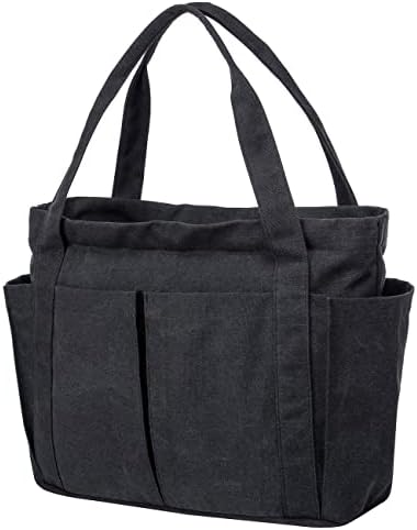 Riavika Canvas Weekend Tote Bag Shoulder Bag for Women Large Tote Bags with Zipper Lightweight Utility Tote Bag with 4 Exterior Pockets, Perfect for Overnight Travel, Work, Shopping, Beach Days
