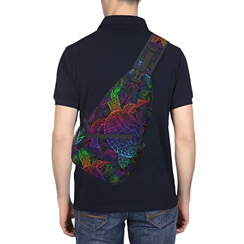 Boho Sea Turtle Mandala Sling Bag Rope Crossbody Shoulder Bags Fashion Chest Daypack For Men Women Hiking Travel Runner Biking Climbing #TOP6