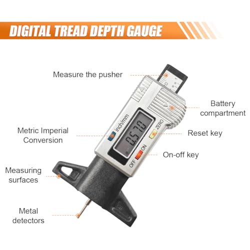 Image of ZIMISI LCD Display Tire Tread Depth Gauge, Digital Tire Depth Gauge with Inch /MM Conversion of 0-1 Inches, Tread Checker Tester Measuring Gauge Tool for Car Motorcycle Truck SUV (Silver)