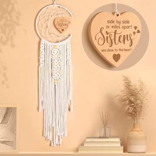 Johiux Sisters Gifts for Christmas from Sisters Brother, for Women Decoration Dream Catcher with Heart Pendant, Birthday Gift for Sister in Law, Soul Sisters, Boho Home Wall Windows Decor.