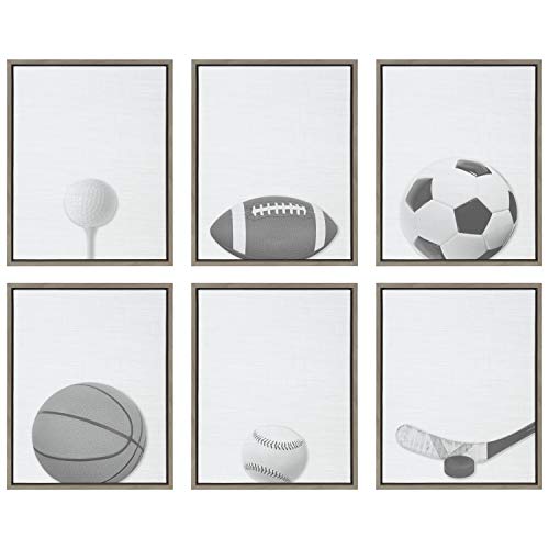 Designovation Sylvie Hockey Stick And Puck Portrait Framed Canvas Wall Art, 18X24 Gray, Sporty Wall Decor For Home #TOP2