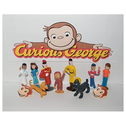 HAPPITOYS Curious George Deluxe Figure Set of 12 Toy Kit with 2 MonkeyRings & 10 Figures Featuring Curious George, Yellow Hat Man & Many More|