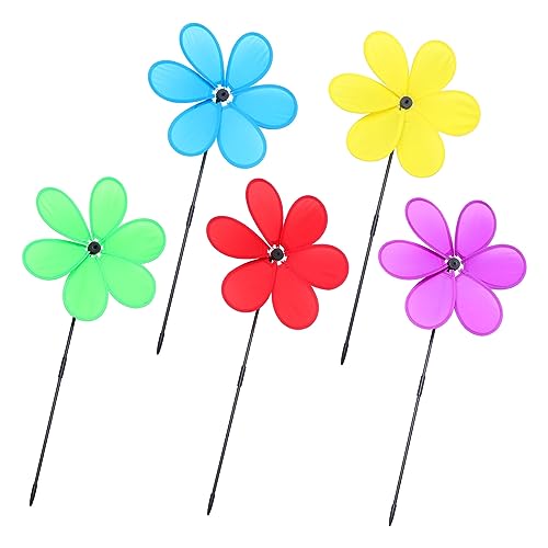 Toddmomy 5pcs Colorful Fabric Windmill Outdoor Spinners for Garden Decor Toy Windmill for Boys and Girls Random