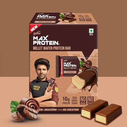 Image of RiteBite Max Protein Coffee Mousse 10g Protein Millet Wafer Bars (Pack of 6), No Maida, No Palm Oil, Zero Added Sugar, Crunchy Wafer Snack, 240g