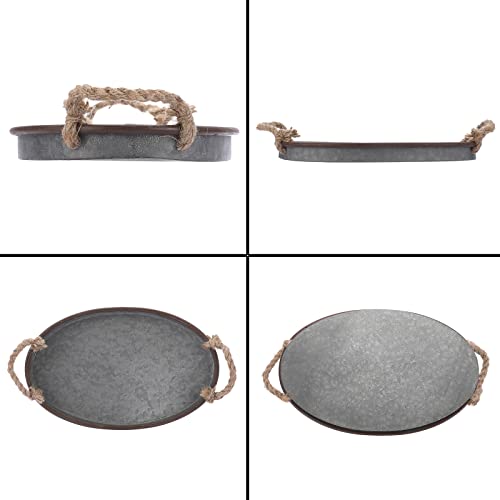 Hipiwe Galvanized Metal Iron Oval Tray With Rope Handle Farmhouse Serving Tray Rustic Industrial Decorative Centerpiece For Coffee Table Weddings And Parties Decor,Small #TOP5